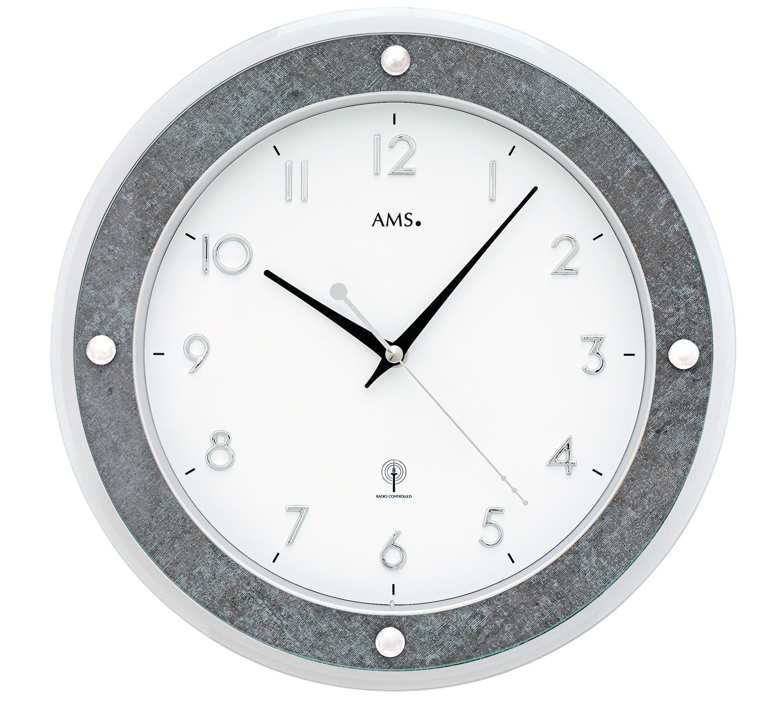 AMS Funk-Wanduhr F5566 Wanduhr Grau • Funkwerk • Aufgelegte Zahlen