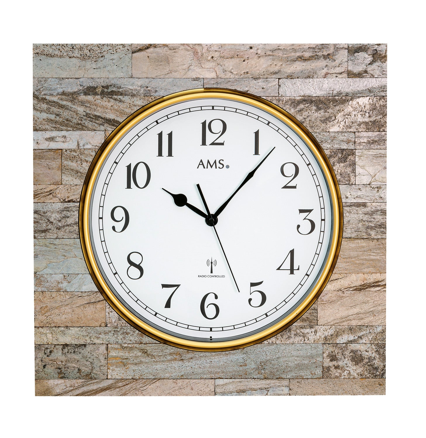 AMS F5567 Wanduhr Steinauflage Braun • Funkwerk • Mineralglas