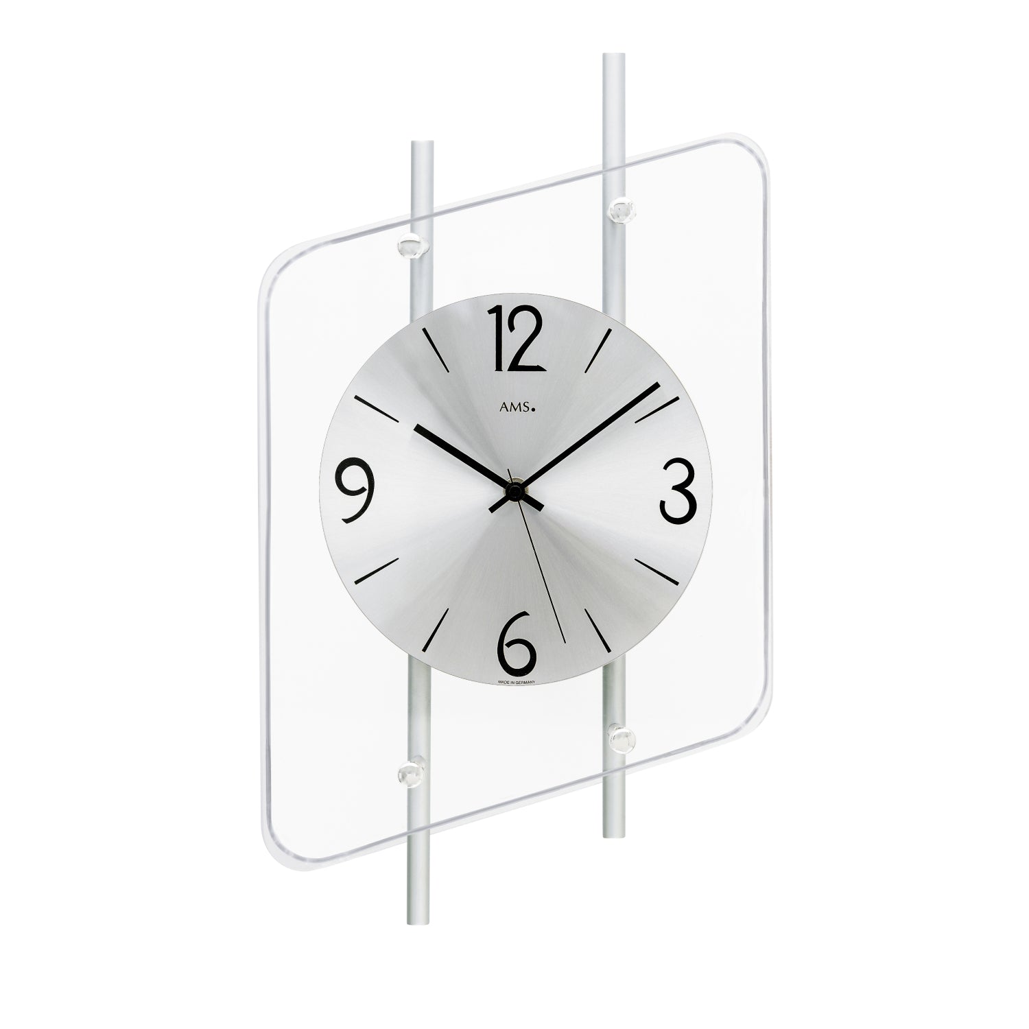 AMS F5582 Wanduhr Silber • Funkwerk • Aluminium-Zifferblatt