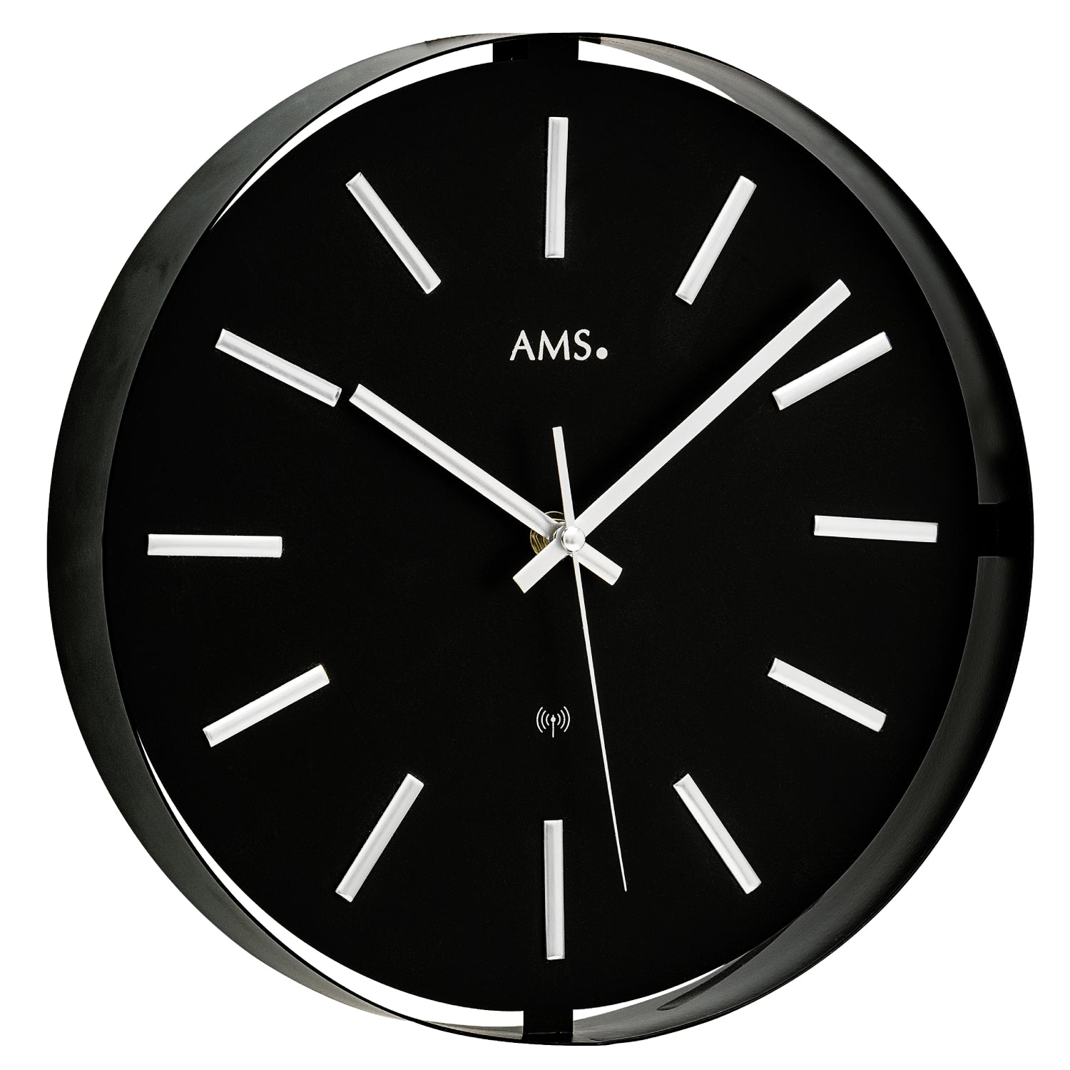 AMS F5586 Wanduhr Schwarz/Silber • Funkwerk • Aufgelegte Indices