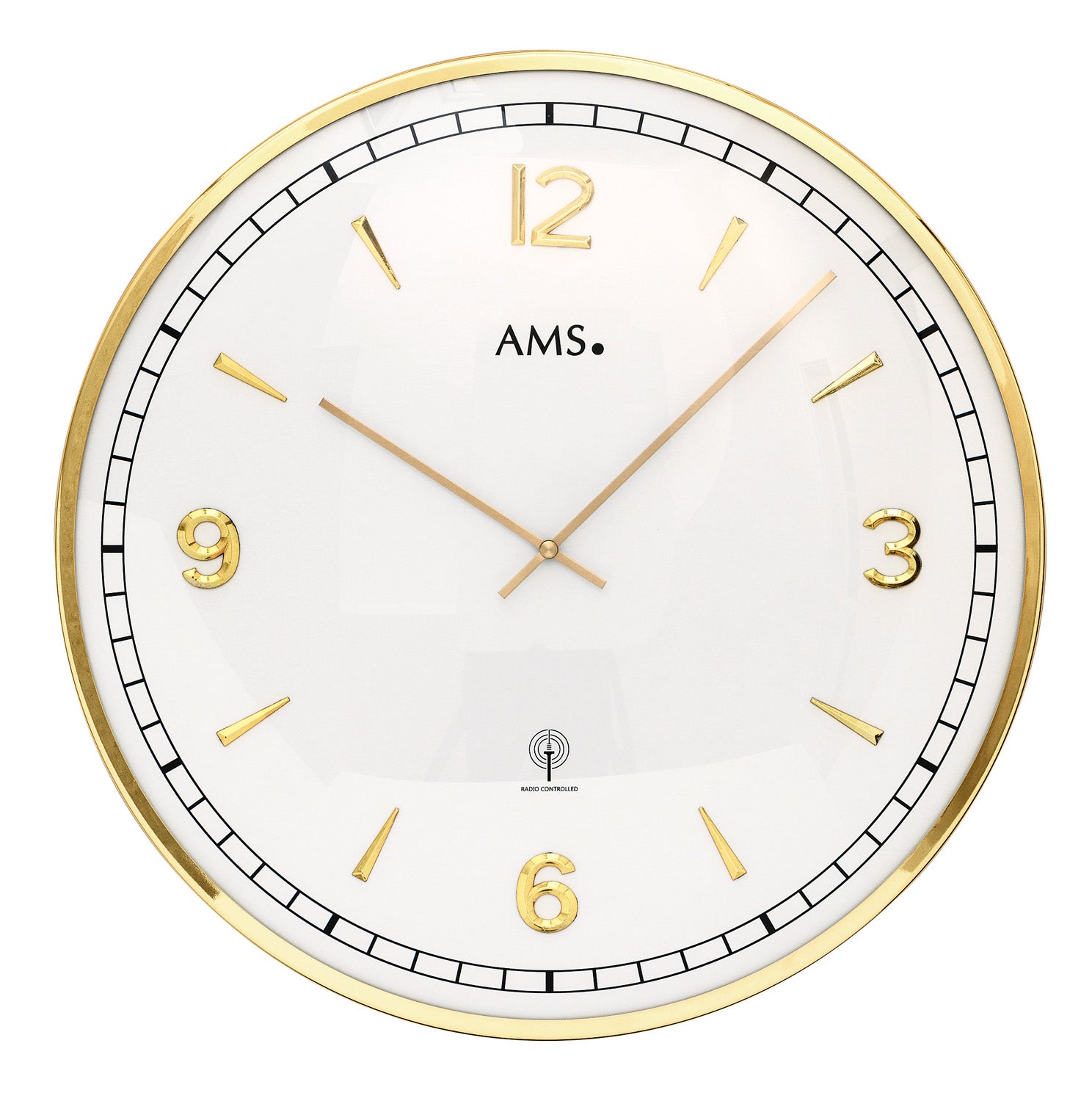 AMS F5609 Wanduhr Silber • Funkwerk • Gewölbtes Mineralglas