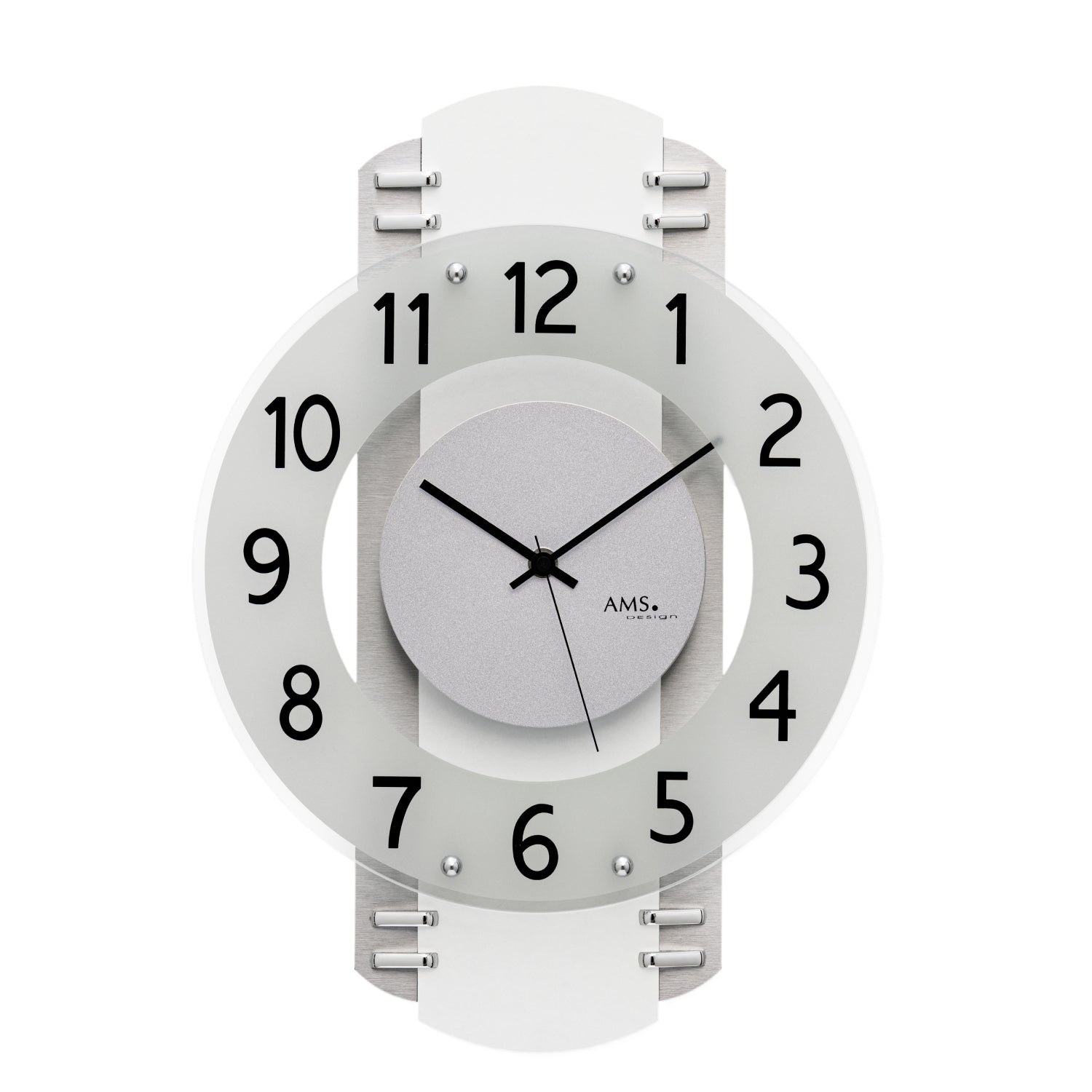 AMS F5617 Wanduhr Silber • Funkwerk • Holzgehäuse mit Aluminium-Auflage