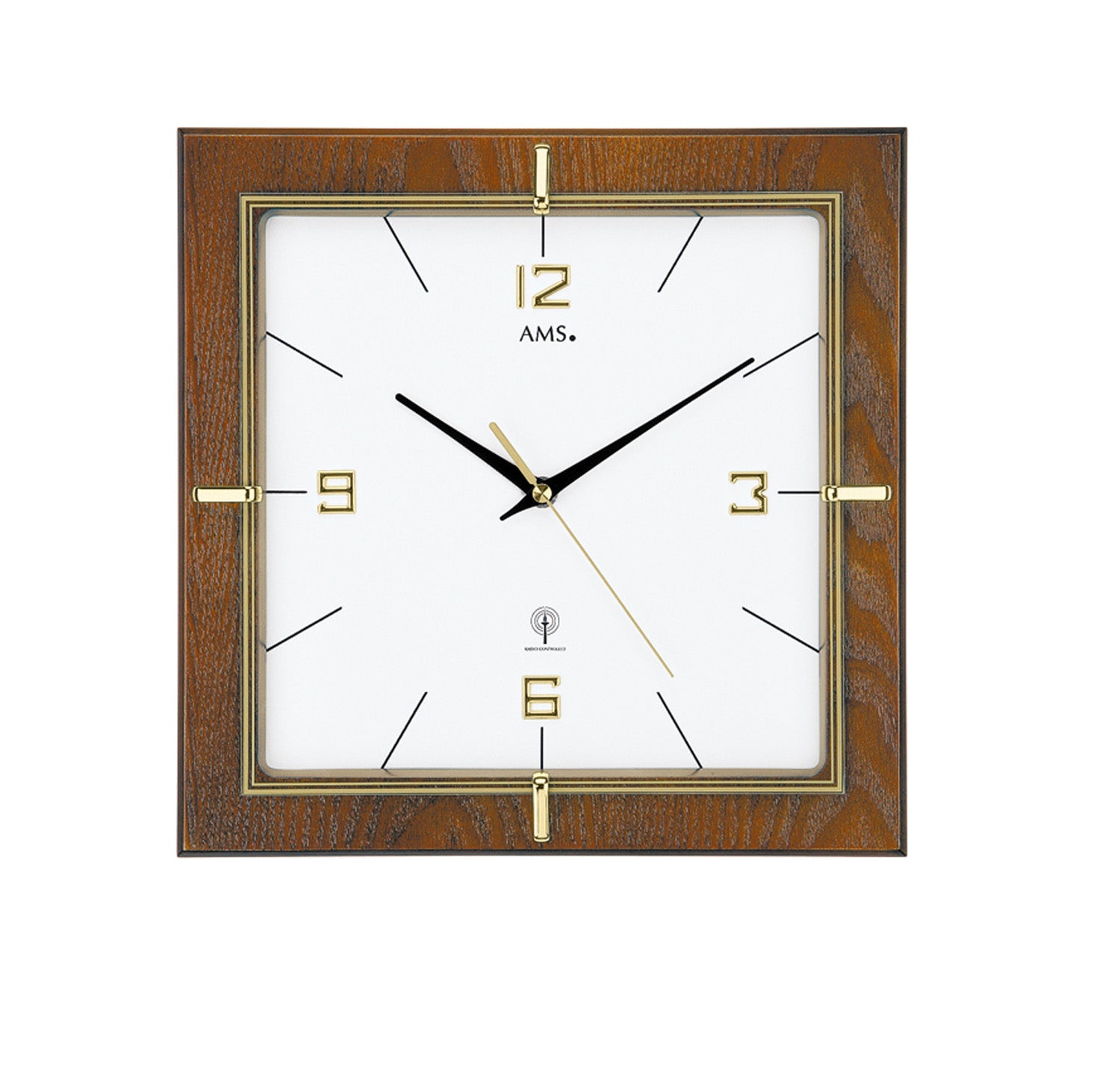 AMS F5834 Wanduhr Nussbaum • Funkwerk • Mineralglas mit Golddekor