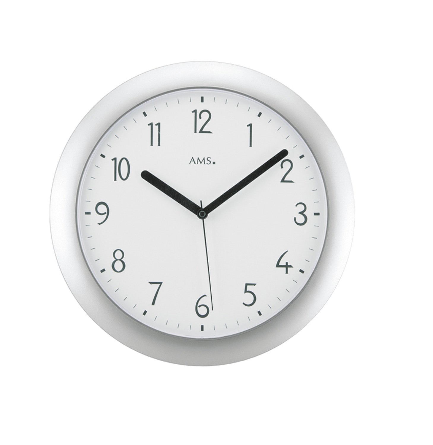 AMS Funk-Wanduhr F5843 Wanduhr Silber • Funkwerk • Kunststoffgehäuse