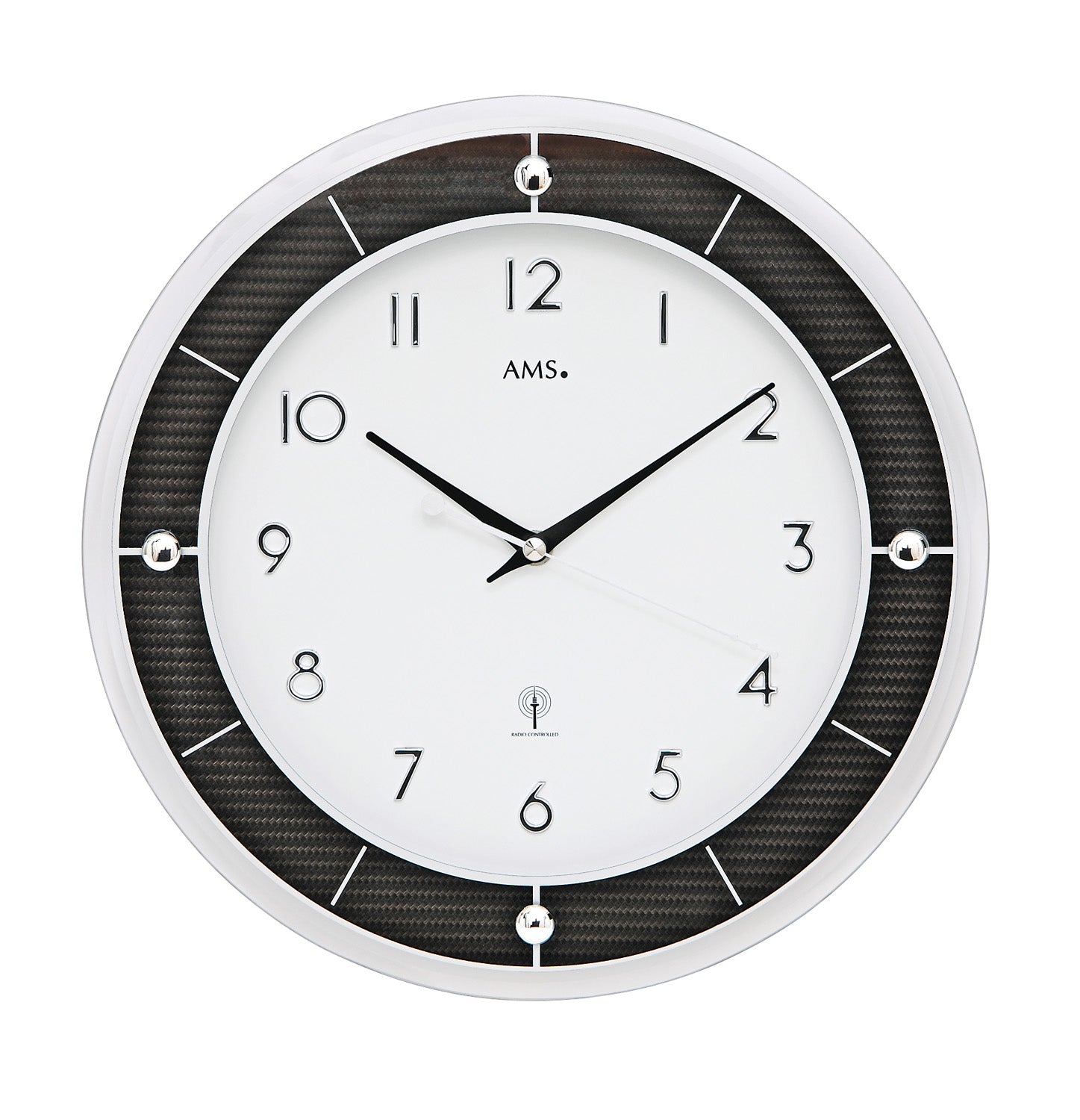 AMS F5854 Wanduhr Carbon • Funkwerk • Facettiertes Mineralglas