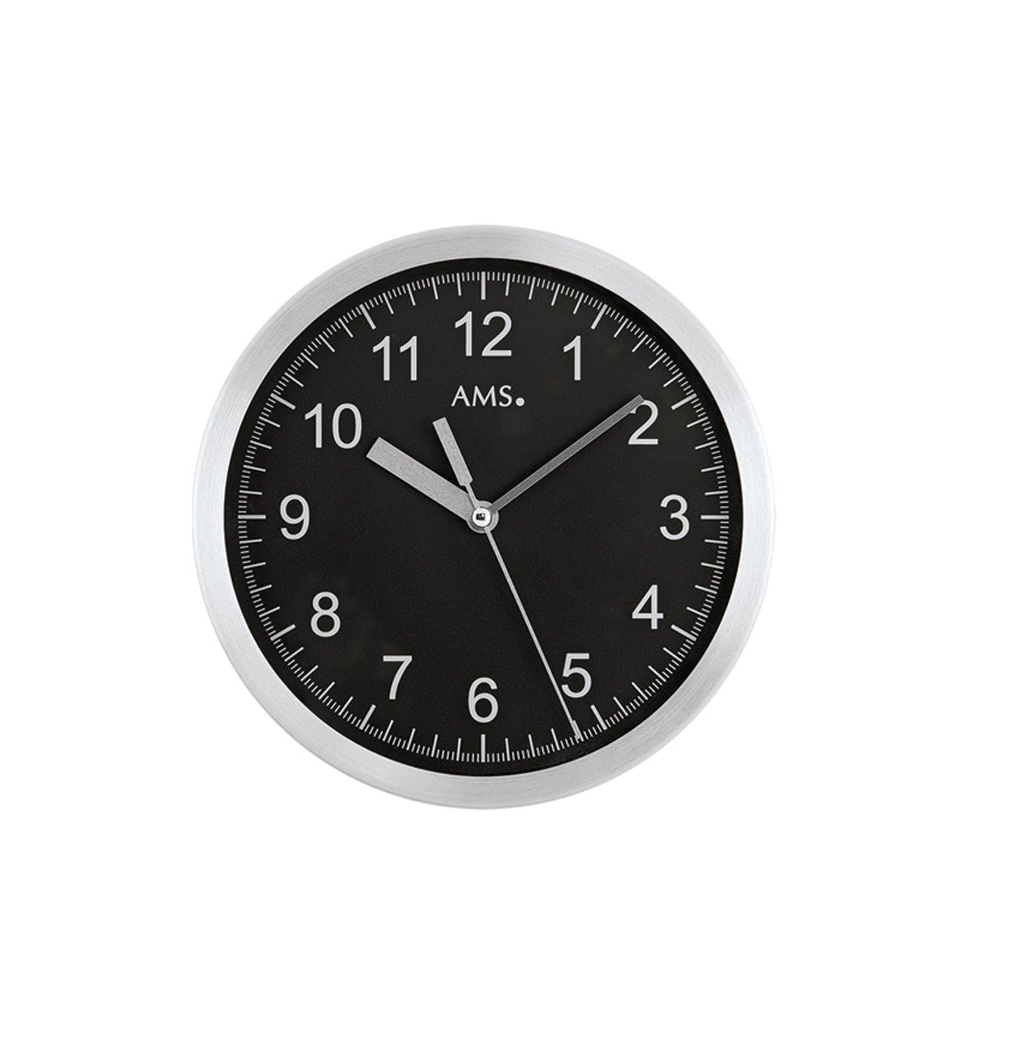 AMS F5911 Wanduhr Schwarz • Funkwerk • Gebürstetes Aluminium