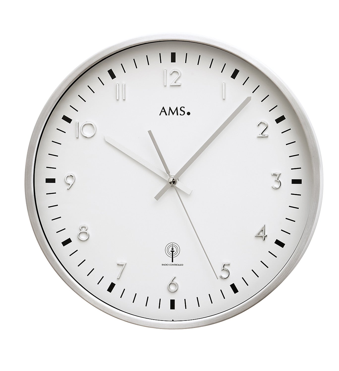 AMS Funk-Wanduhr F5914 Wanduhr Aluminium • Funkwerk • Mineralglas