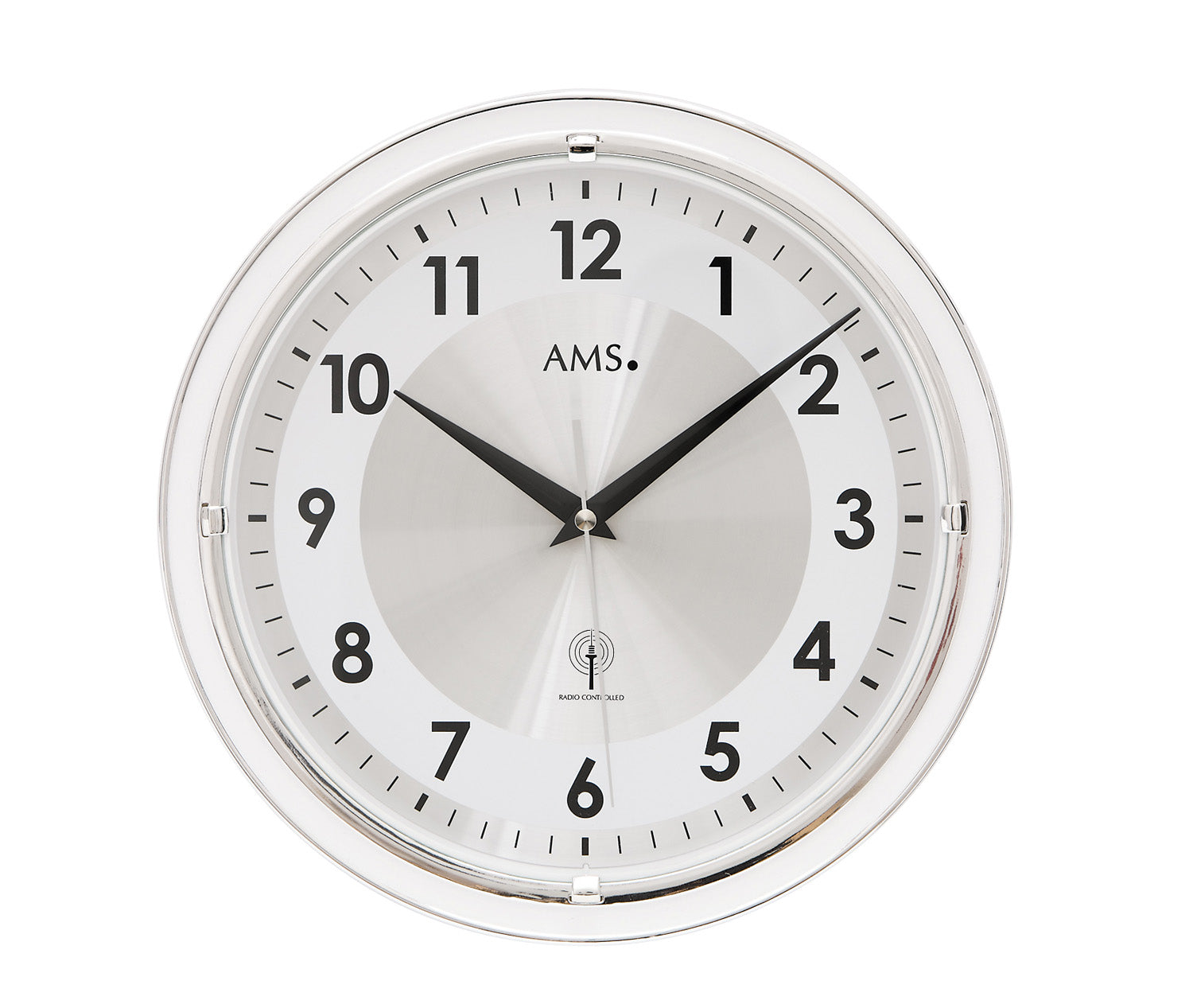 AMS Funk-Wanduhr F5945 Wanduhr Silber • Funkwerk • Mineralglas
