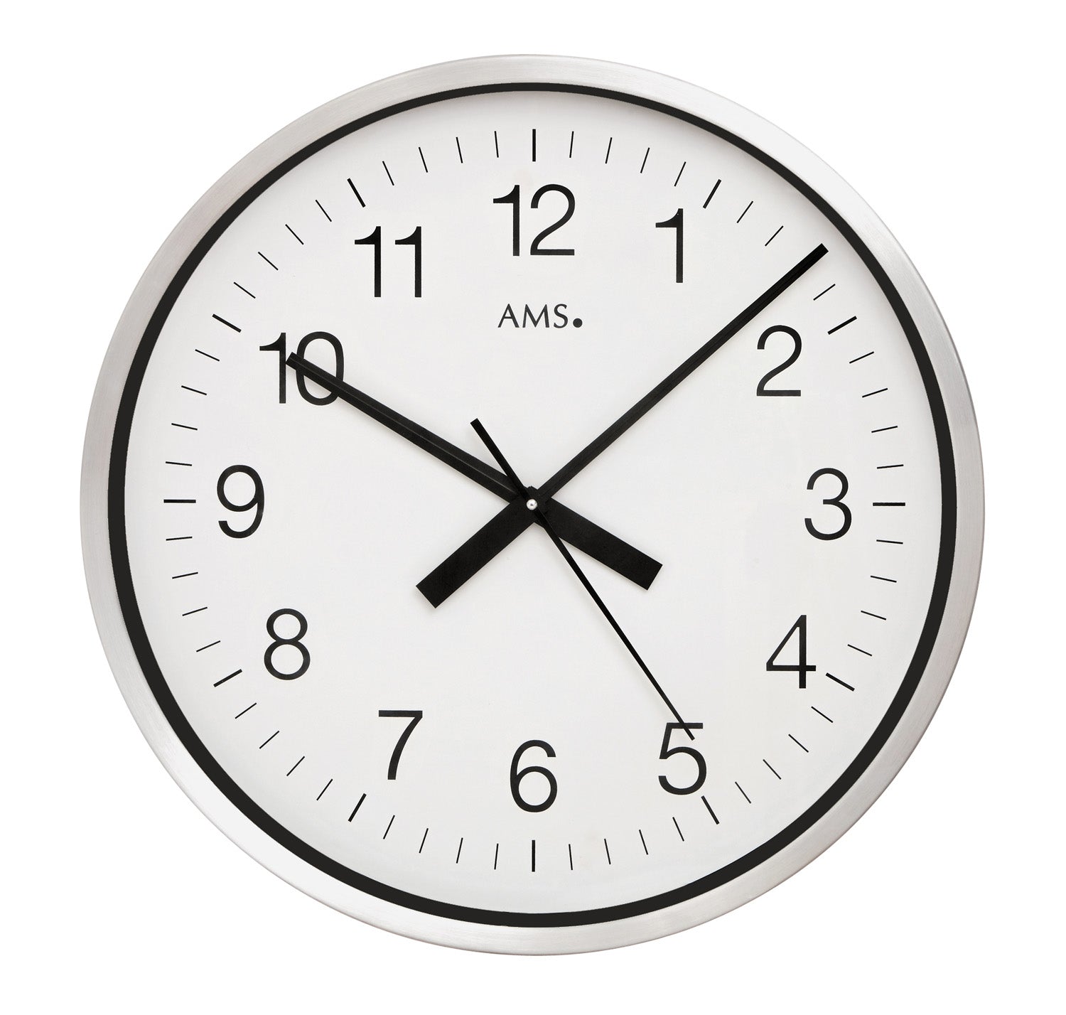AMS F5949Q Wanduhr Silber • Geschliffenes Aluminiumgehäuse • Mineralglas