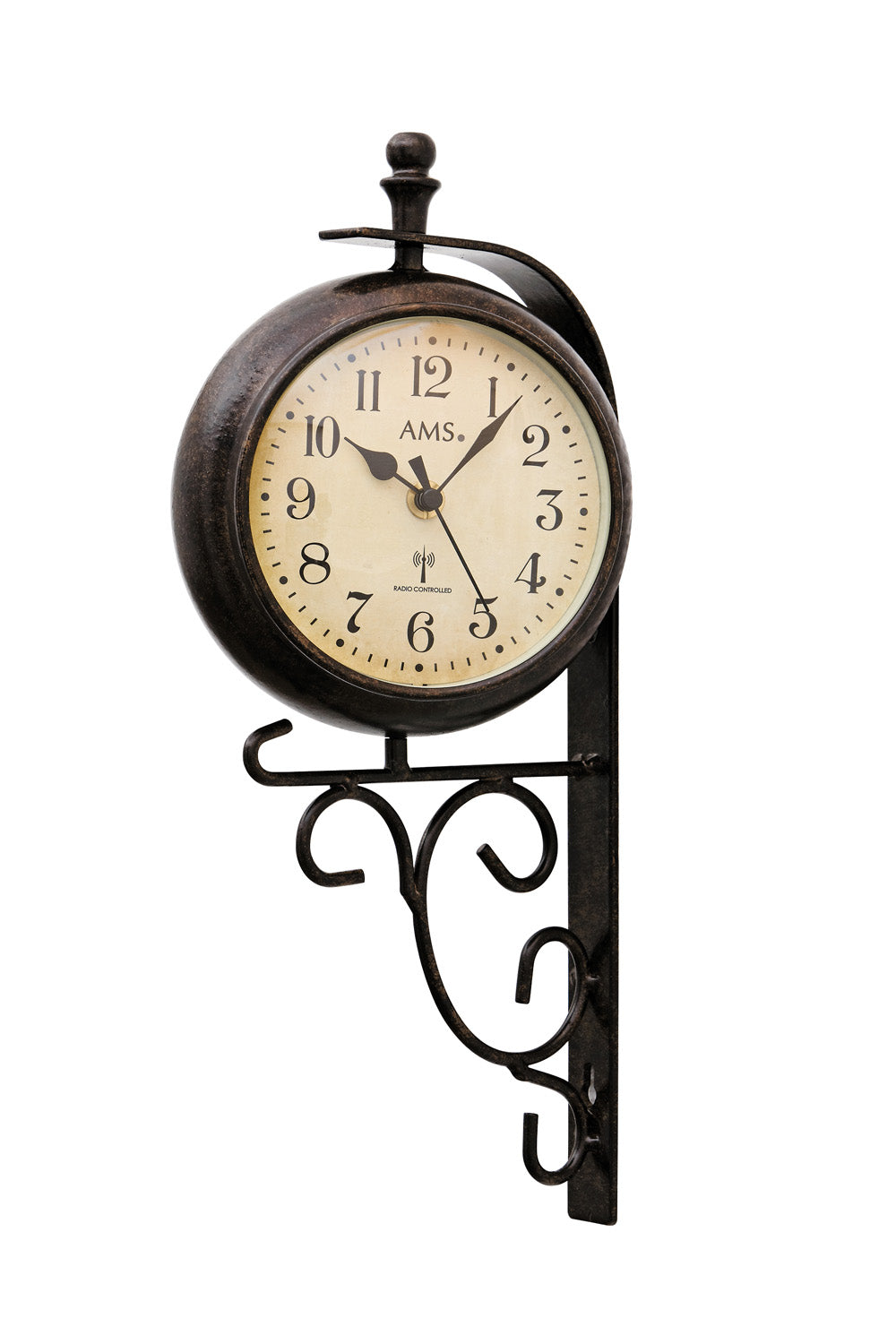 AMS F5961Q Wanduhr Metall • Quarzwerk mit Temperaturanzeige • Wetterfestes Metallgehäuse