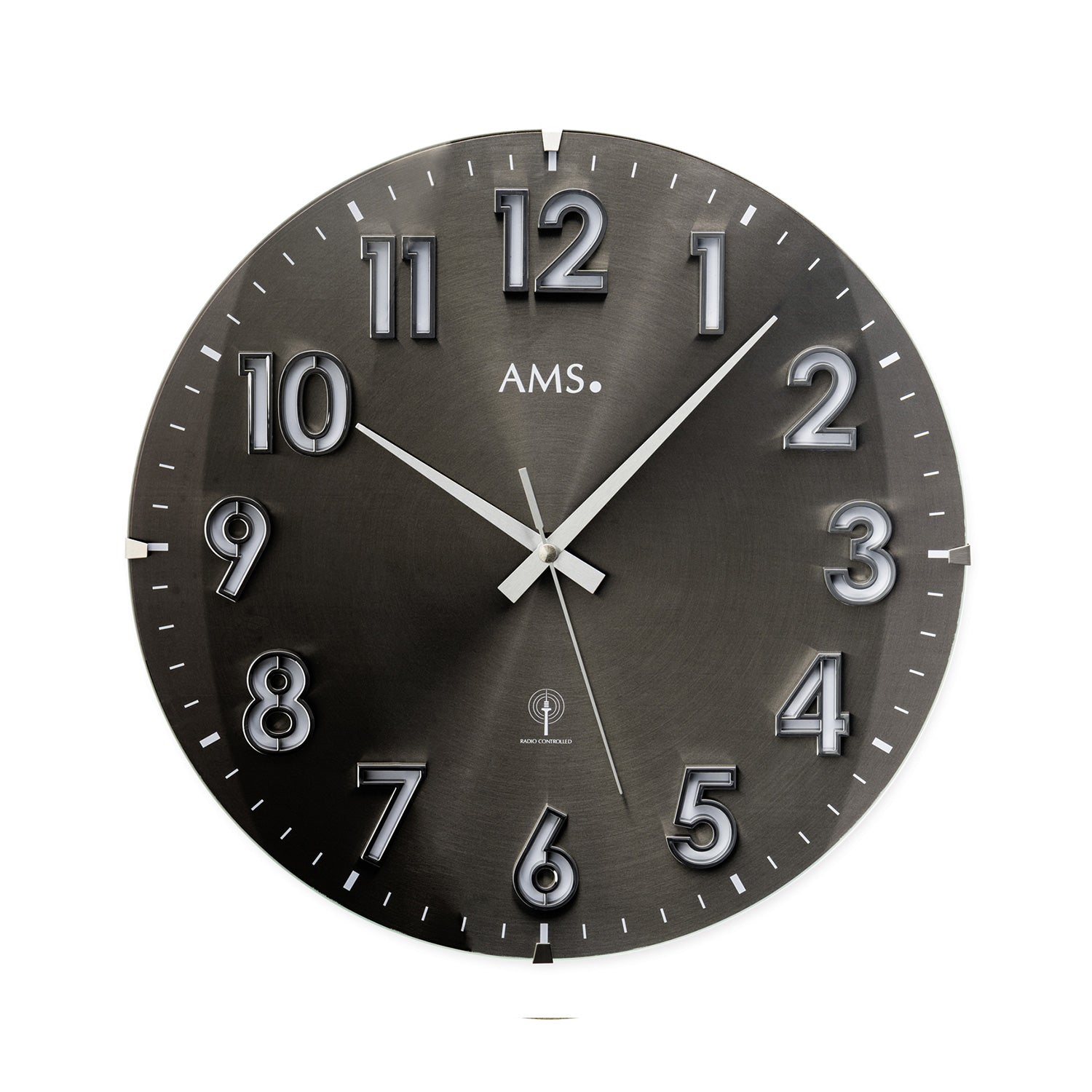 AMS F5974A Wanduhr Naturholz • Funkwerk • Gewölbtes Mineralglas