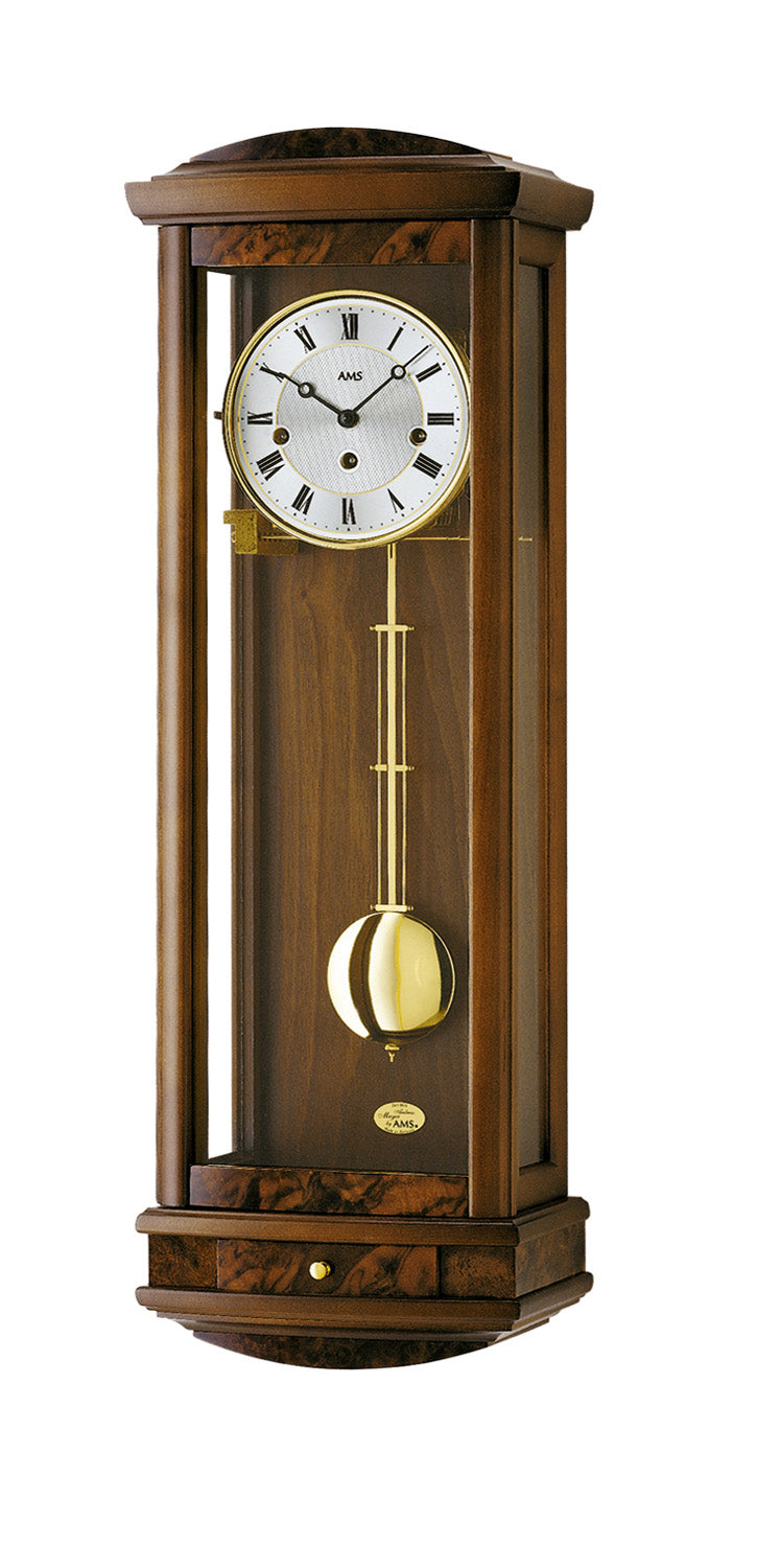 AMS Regulator R2607/1 Wanduhr Nussbaum • 8-Tage Westminster Schlagwerk • Automatische Nachtabschaltung