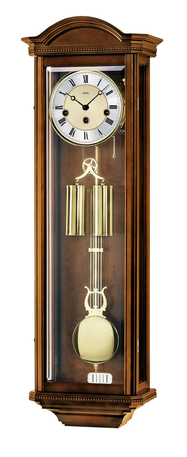 AMS Seilzug Regulator R2672/1 Wanduhr Nussbaum • Westminster Schlagwerk • 8-Tage-Mechanik