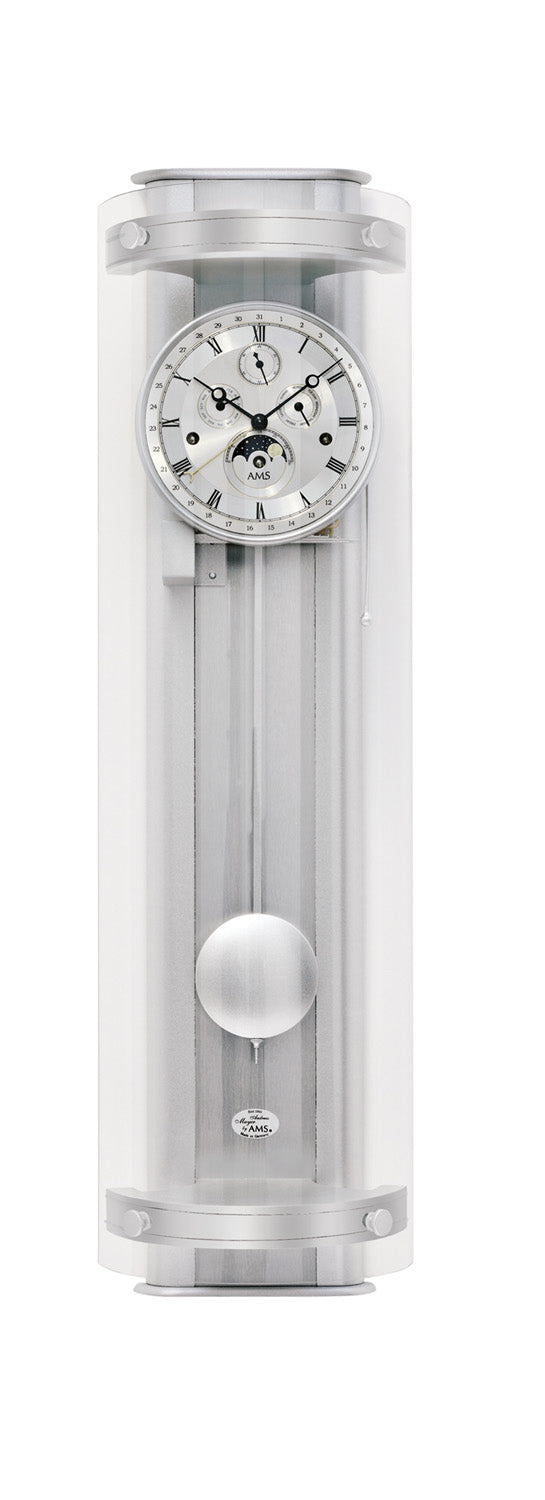 AMS Regulator R3633 Wanduhr Silber • Westminster Schlagwerk • Mondphase und Datum