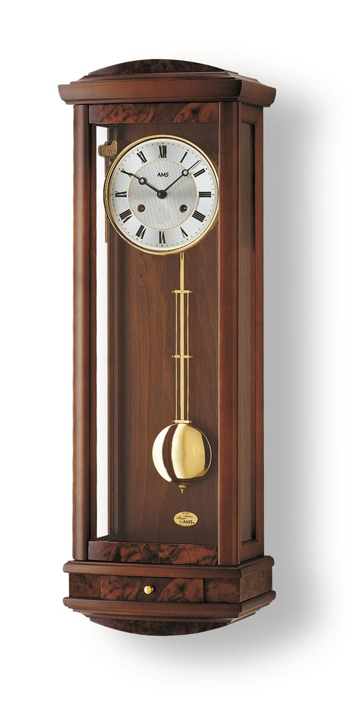 AMS Regulator R607/1 Wanduhr Nussbaum • 14-Tage BimBam Schlagwerk • Massivholzgehäuse