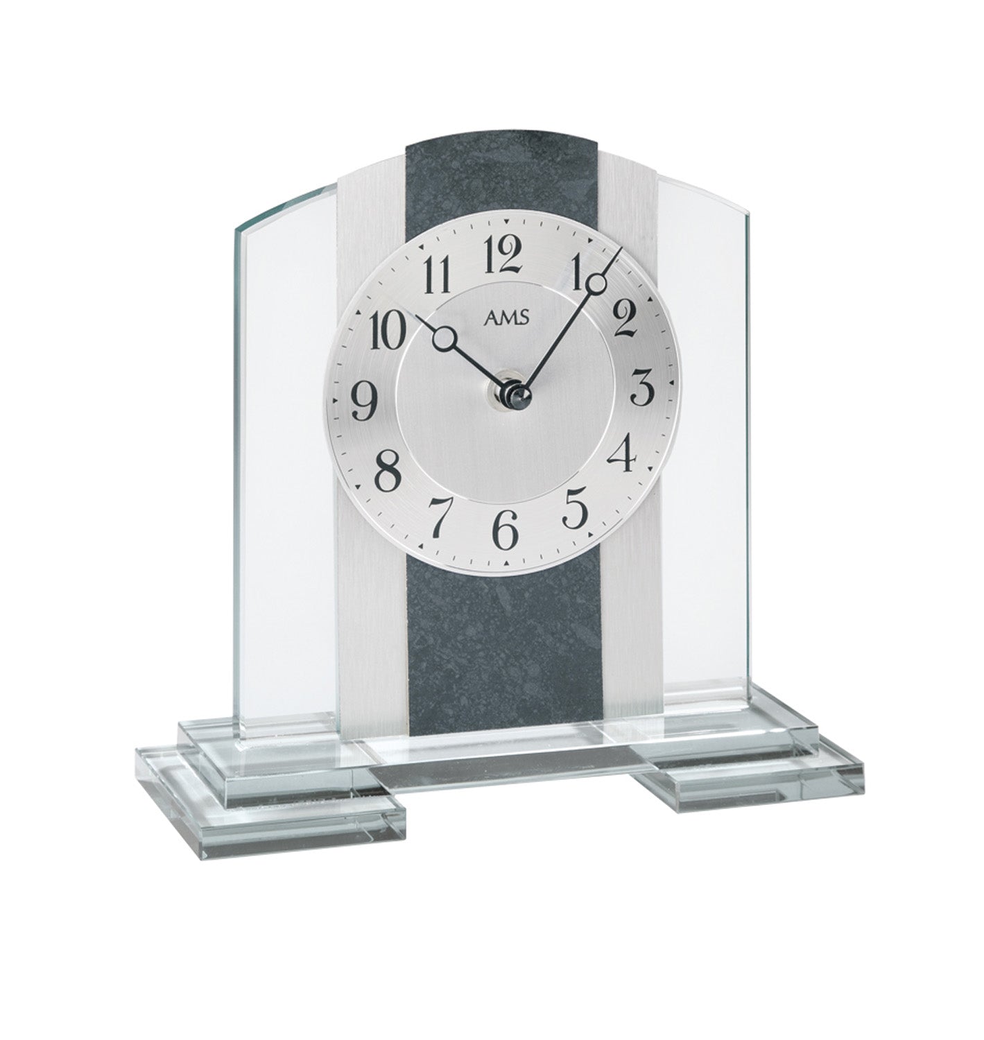 AMS T1121 Tischuhr Schiefer/Aluminium • Quarzwerk • Mineralglasgehäuse