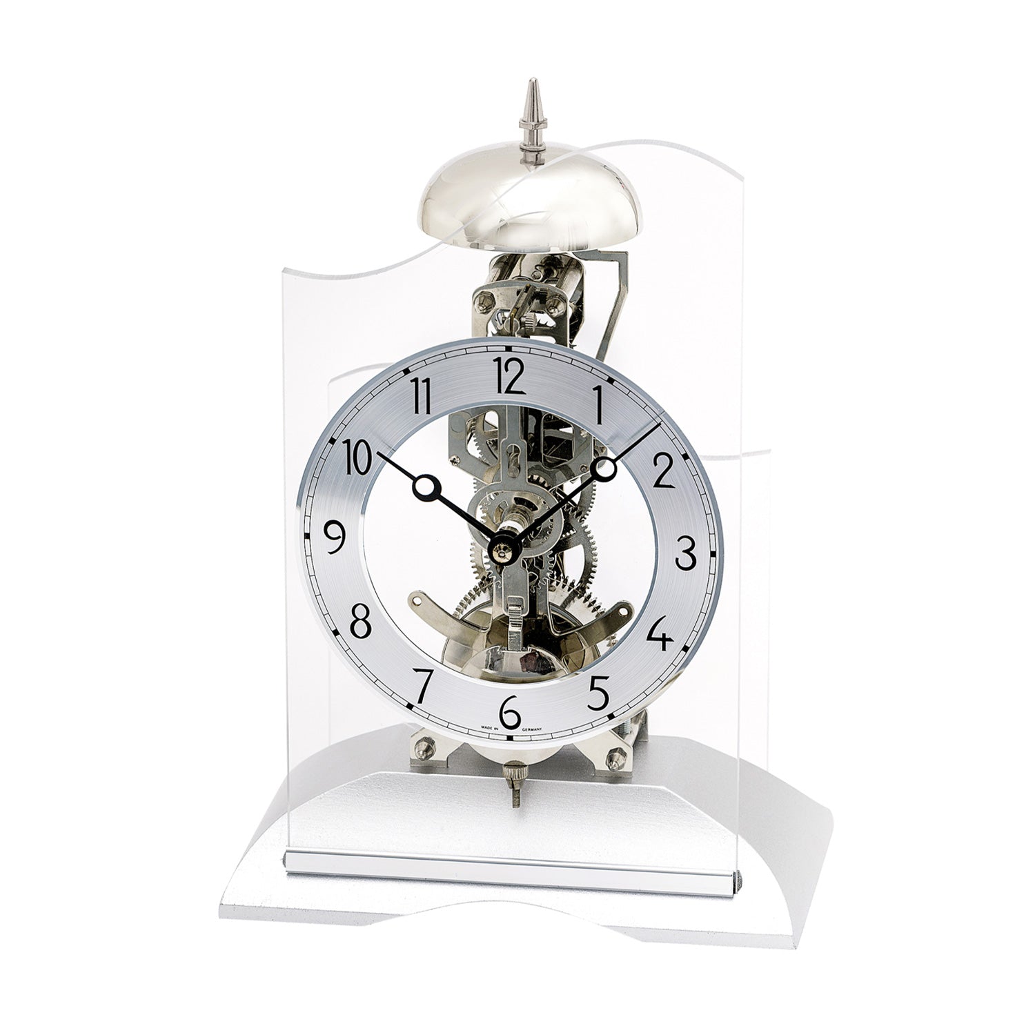 AMS T1186 Tischuhr Silber • 14-Tage-Schlagwerk • Mineralglas
