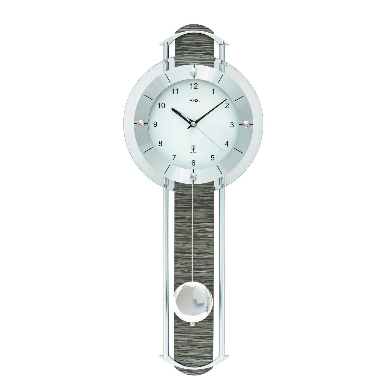 AMS F5304 Wanduhr Sonoma-Eiche • Funk-Pendelwerk • Facettiertes Mineralglas