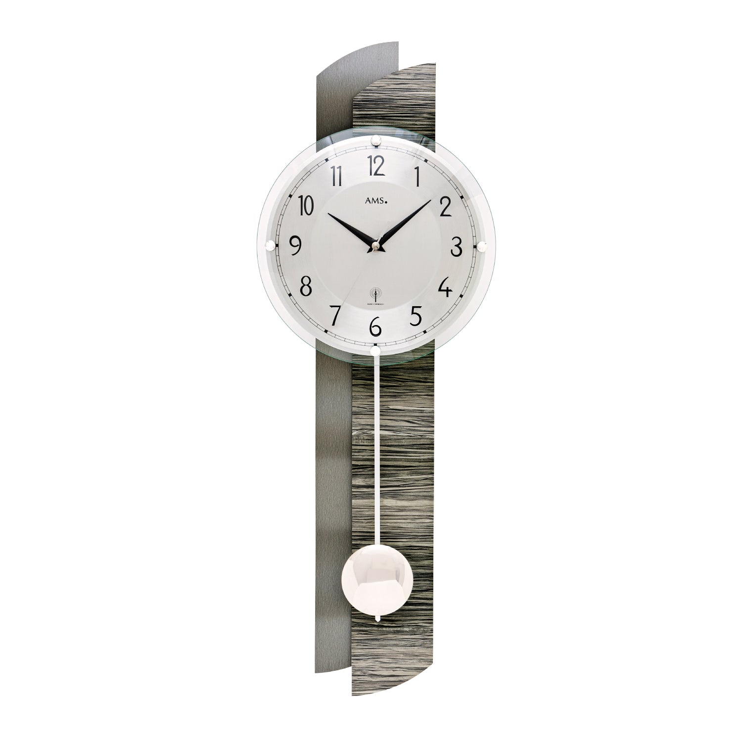 AMS F5323 Wanduhr Holz/Alu • Funk-Pendelwerk • Gewölbtes Mineralglas