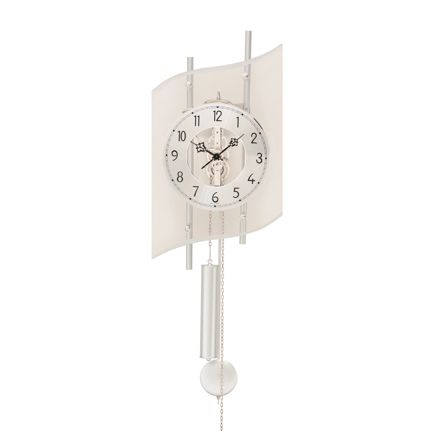 AMS Heimuhr H306 Standuhr Silber • 8-Tage-Schlagwerk auf Glocke • Bedrucktes Mineralglas