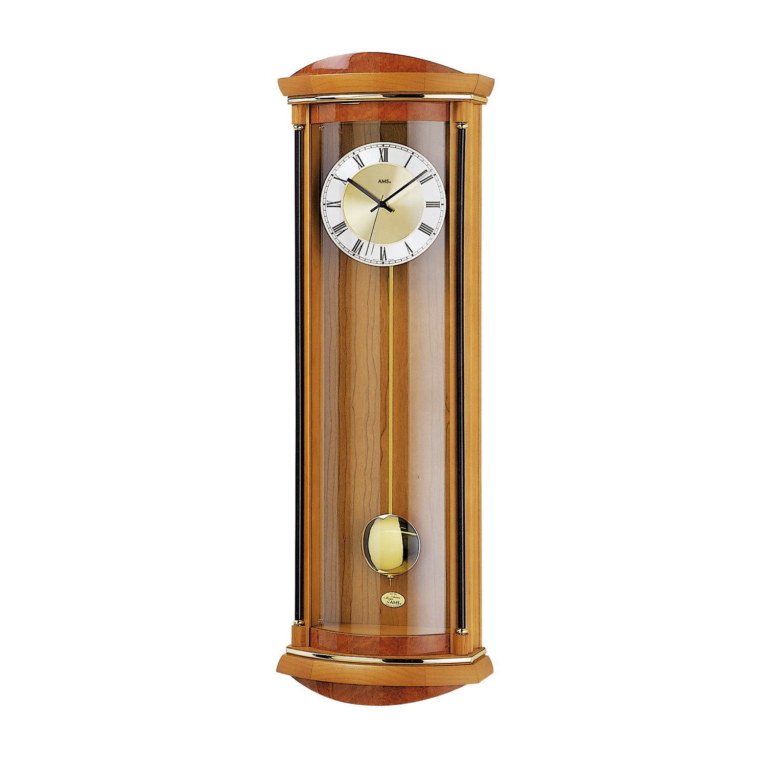 AMS W7080/9 Wanduhr Kirschbaum • Westminster/Bim-Bam Schlagwerk • Quarz-Pendelwerk mit Nachtabsenkung