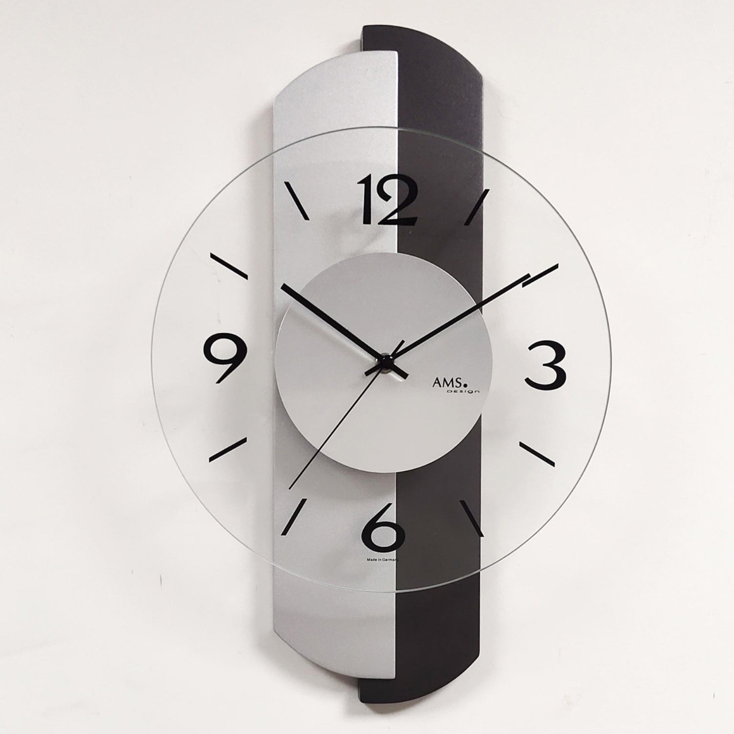 AMS W9206 Wanduhr Anthrazit/Silber • Holzgehäuse mit Mineralglas • Quarzwerk