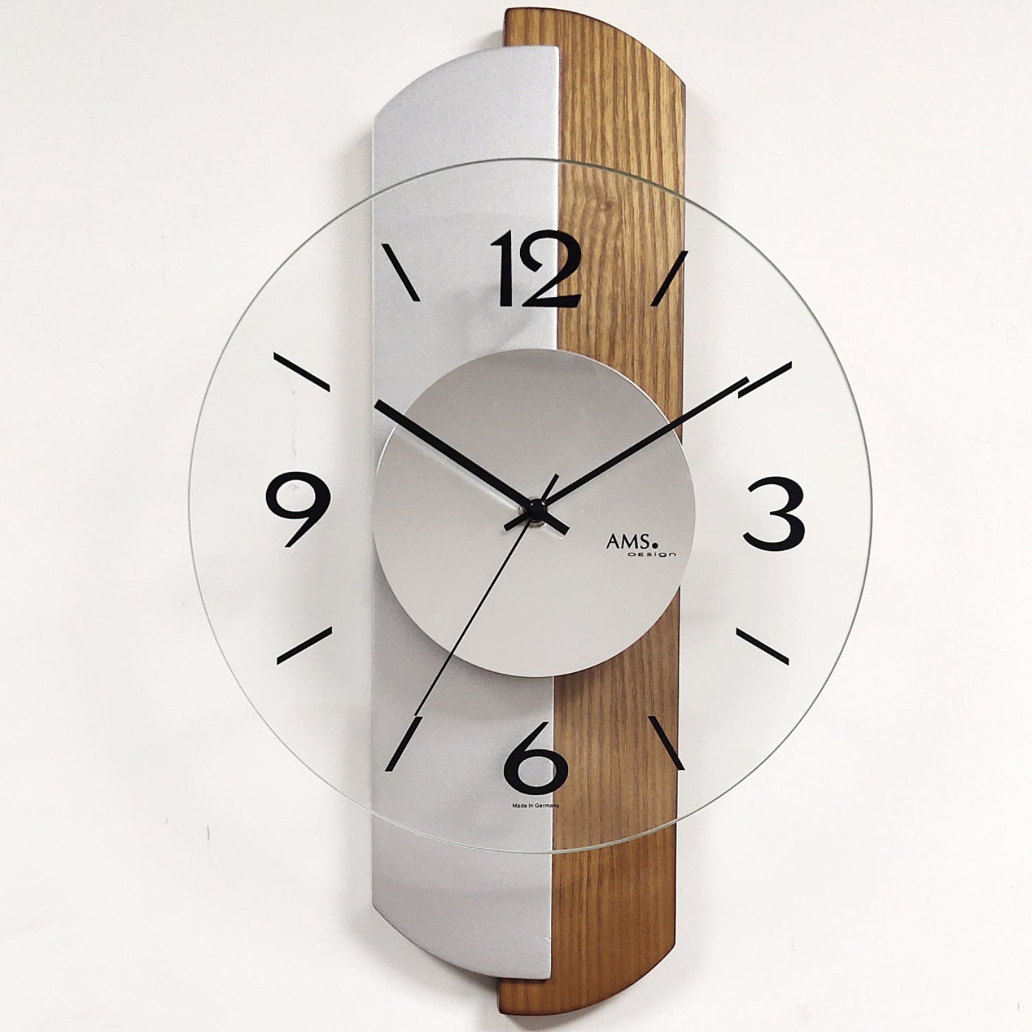 AMS W9211 Wanduhr Eiche/Silber • Mineralglas facettiert • Quarzwerk