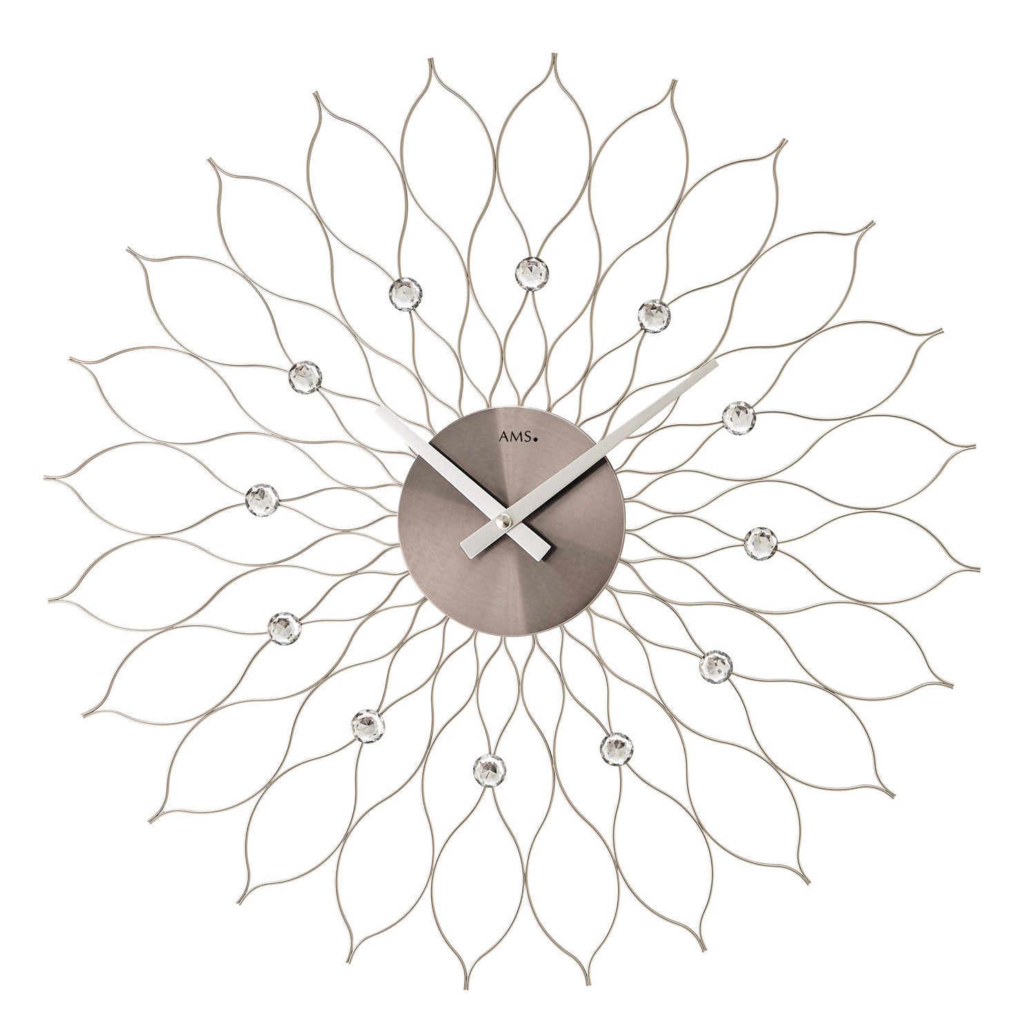 AMS W9608 Wanduhr Silber • Metallgehäuse Blüte • Quarzwerk