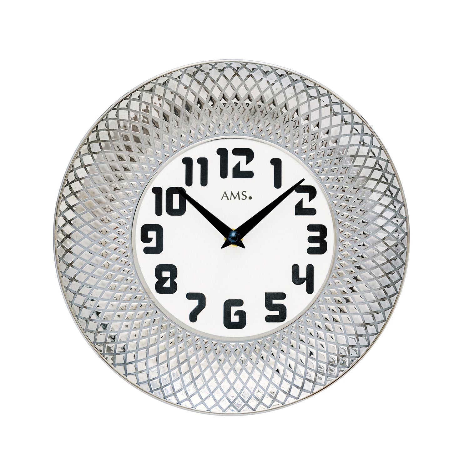 AMS W9614 Wanduhr Silber • Keramikgehäuse • Quarzwerk