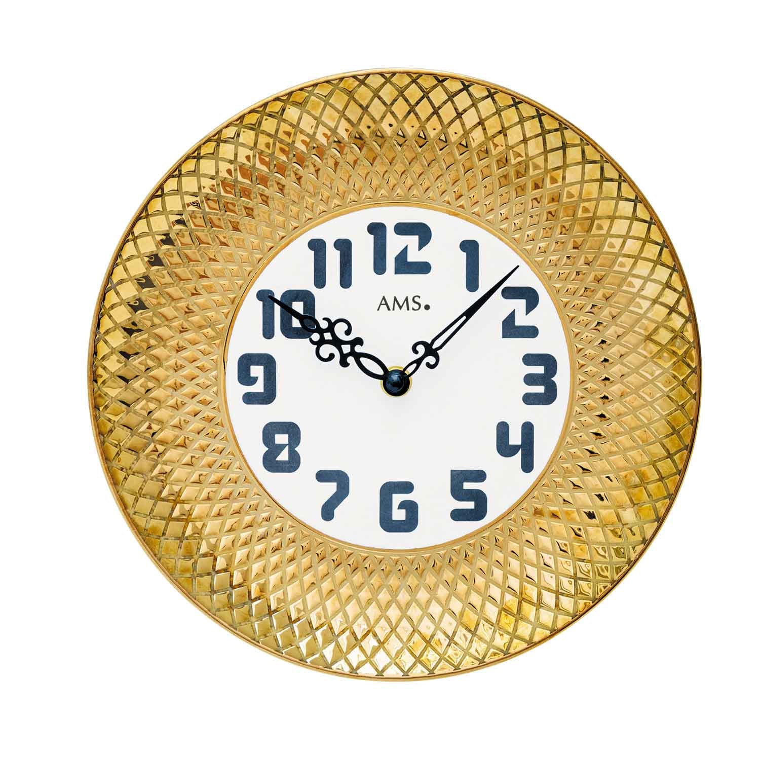 AMS W9615 Wanduhr Gold • Keramikgehäuse • Quarzwerk