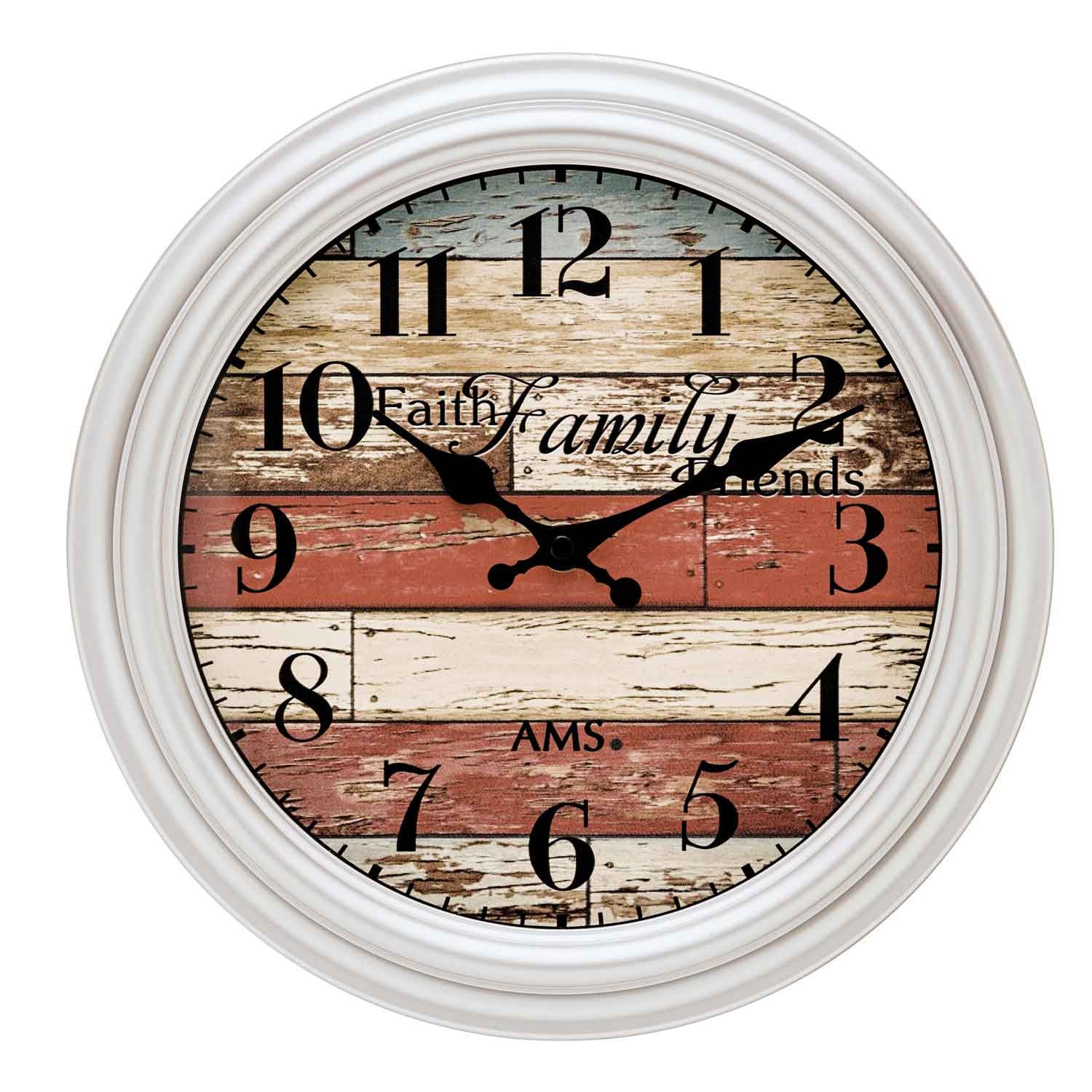 AMS Quarz-Wanduhr W9618 Wanduhr Silber • Mineralglas • Kunststoffgehäuse