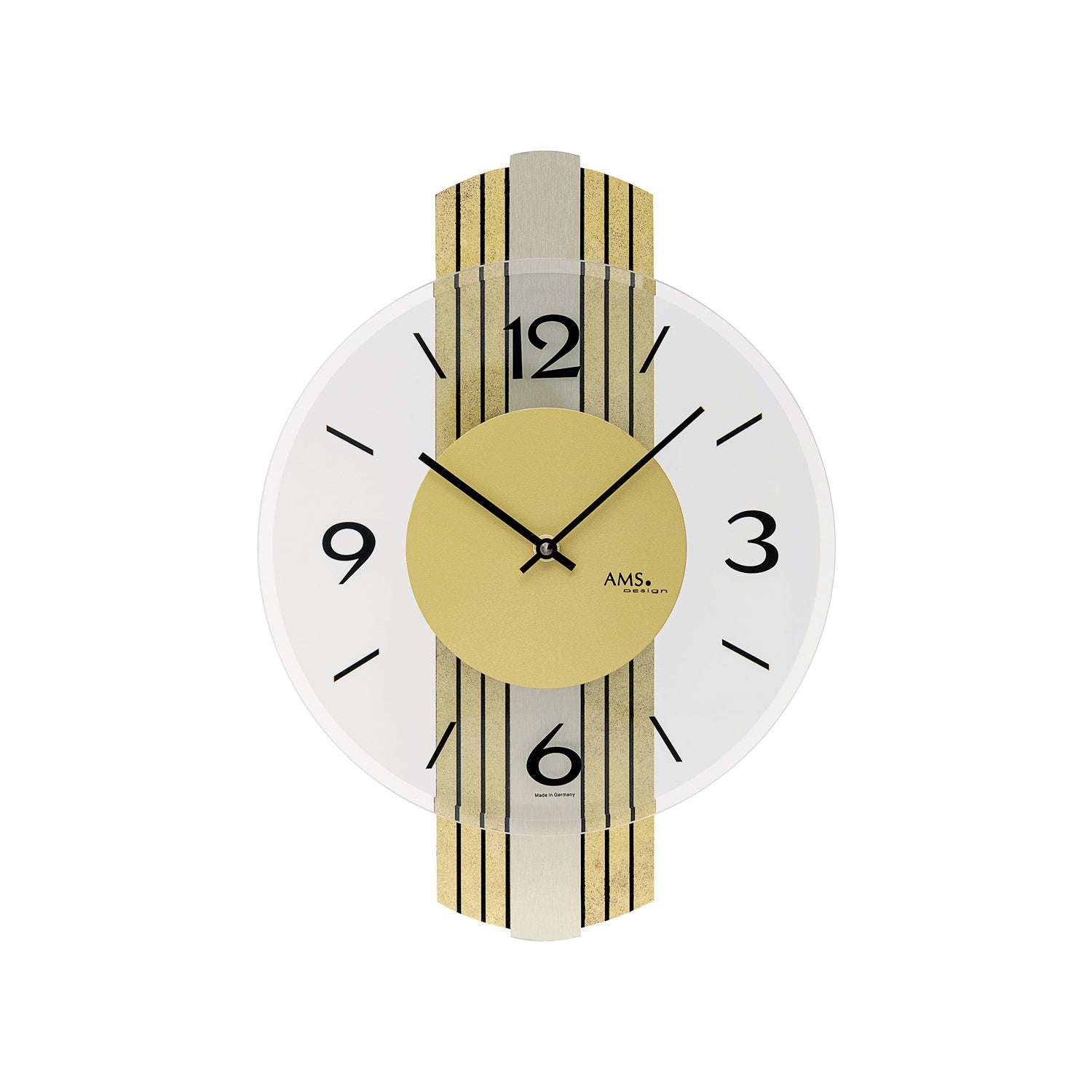 AMS W9673 Wanduhr Messing Antik • Holzgehäuse mit Messingantik-Auflage • Facettiertes Mineralglas