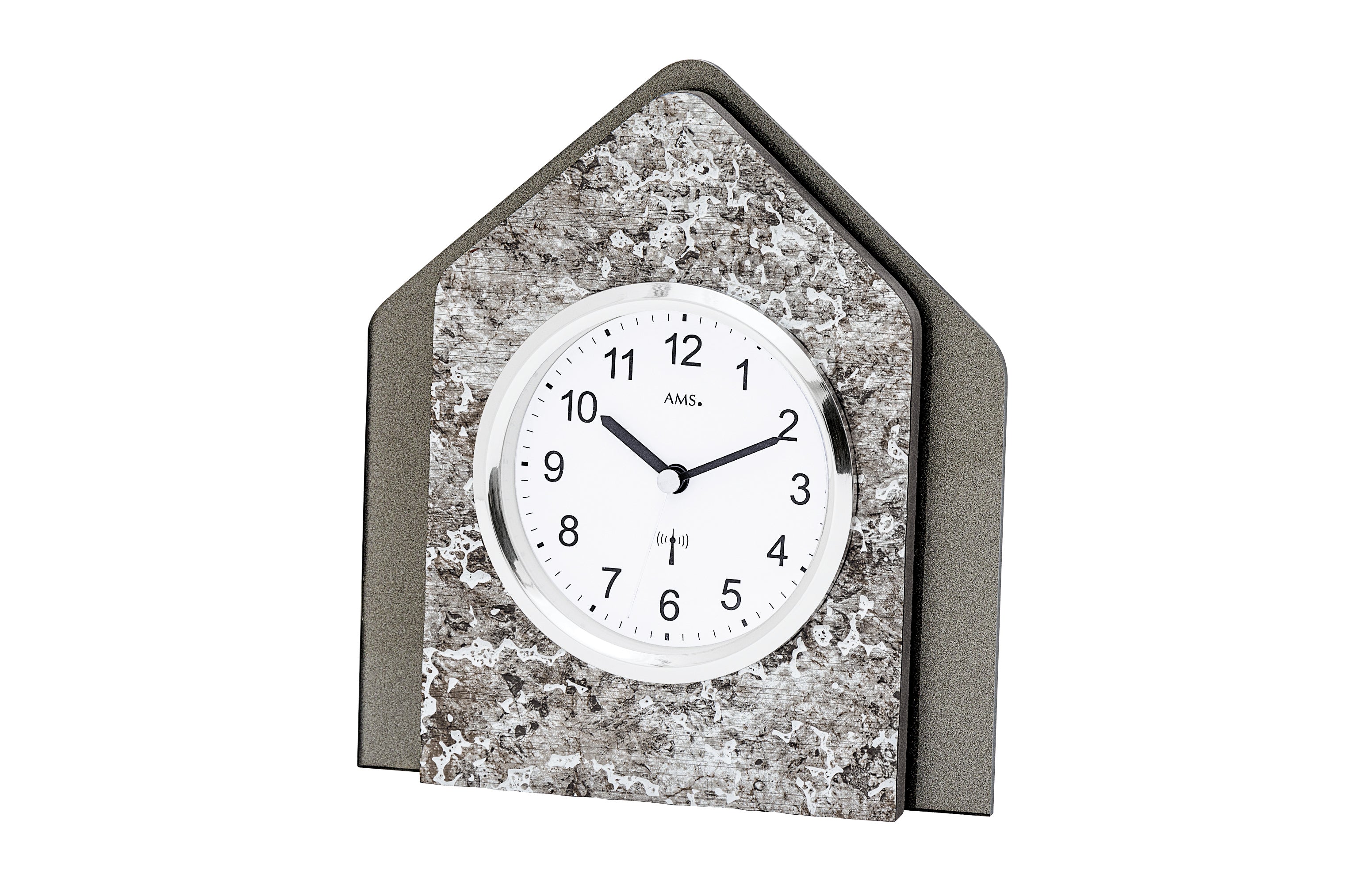 AMS F5169 Tischuhr Silber • Funkwerk • Holzgehäuse mit Metallic-Auflage