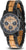 Reloj de pulsera para mujer con caja negra, correa de madera y esfera redonda con aspecto de cronógrafo