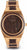 Pulsera de hombre con esfera redonda de madera marrón, caja y pulsera de metal beige