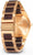 Pulsera de hombre en vista lateral: caja metálica beige con correa de eslabones de madera marrón oscuro