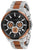 Reloj cronógrafo para hombre con esfera negra, anillo de madera marrón y brazalete de eslabones de acero inoxidable.