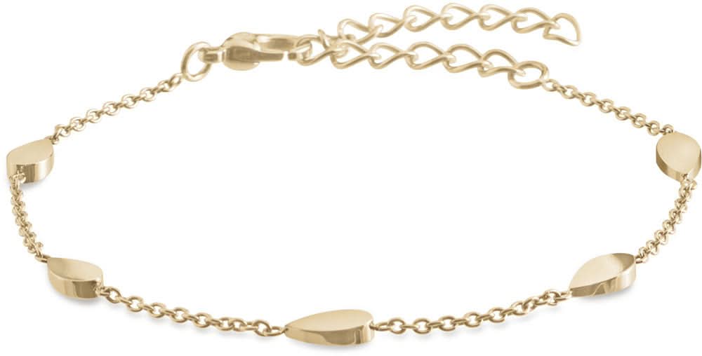 Pulsera dorada de eslabones con plaquitas ovaladas y colgantes de gota