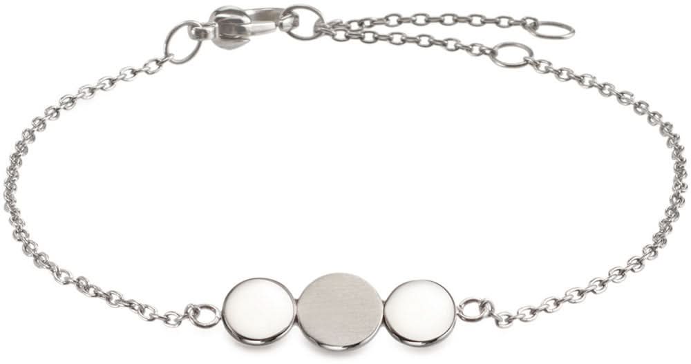 Pulsera con tres colgantes redondos en cadena de eslabones, cierre de mosquetón