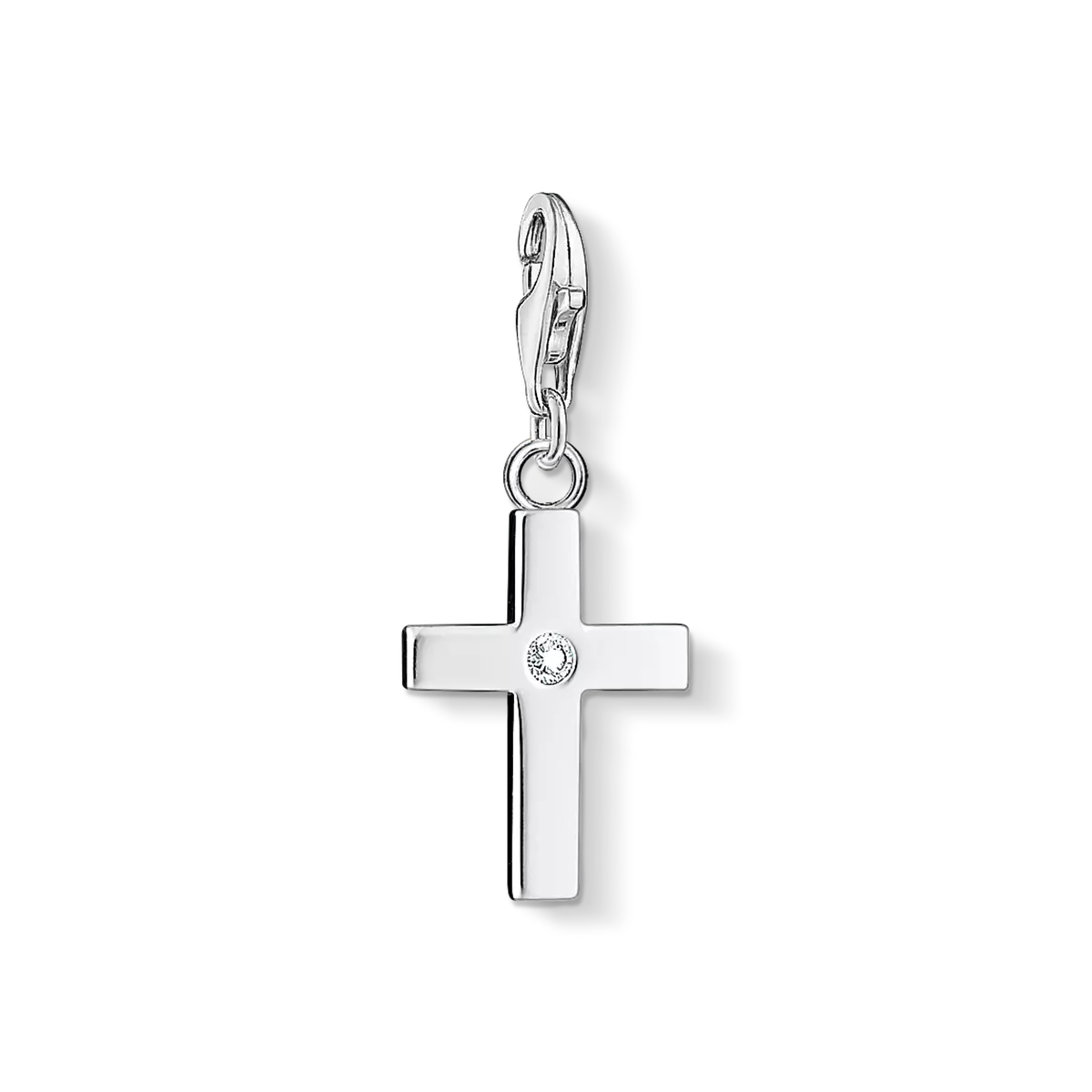 Colgante de cruz de plata de ley 925 con pequeña piedra en la cruz