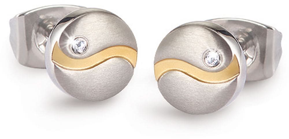 Pendientes de titanio con onda dorada y pequeño diamante, redondos