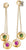 Pendientes largos con aros dorados y cabujones redondos (verde, morado)