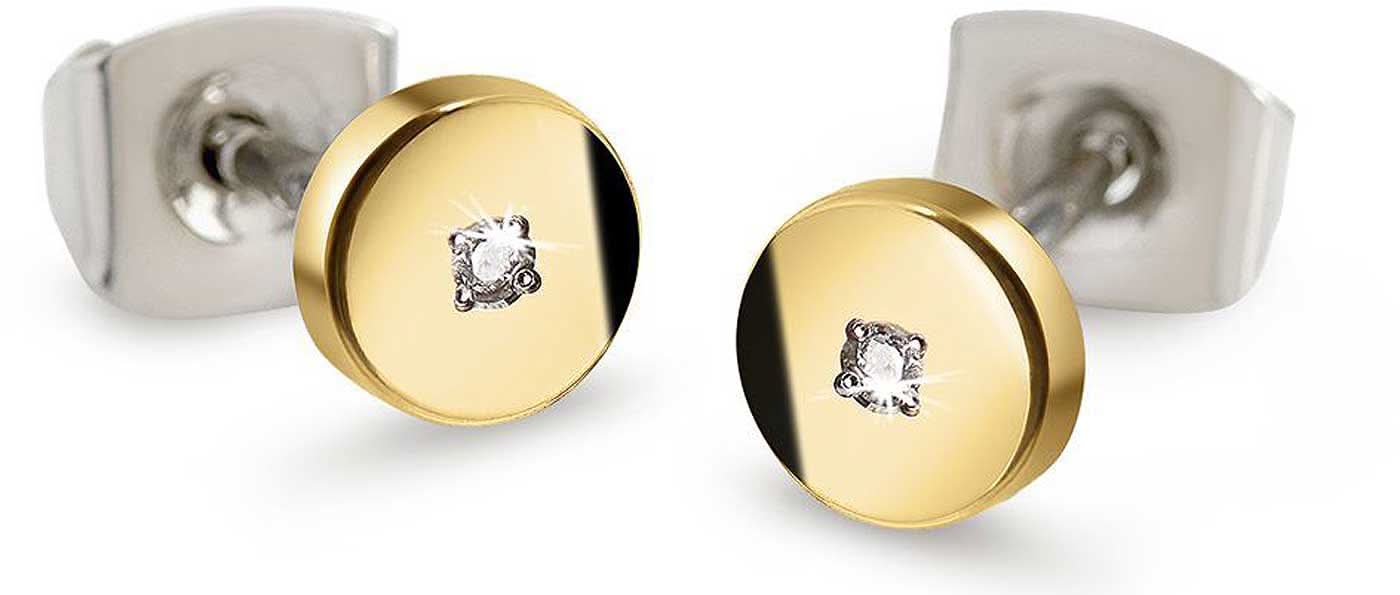 Pendientes de titanio con diseño redondo en tono dorado y pequeño brillante en el centro