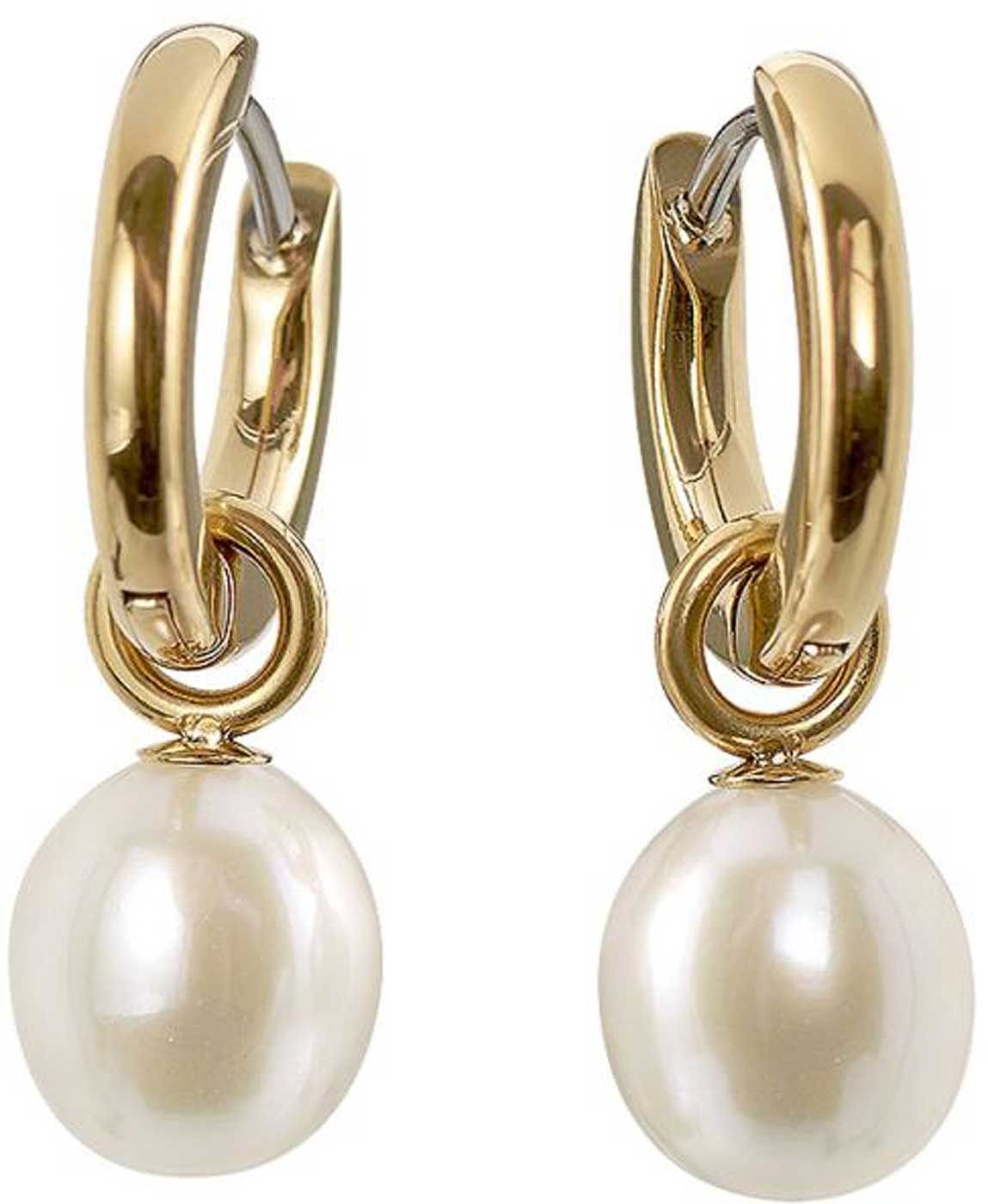 Aros dorados con colgante de perla, gota de perla blanca grande