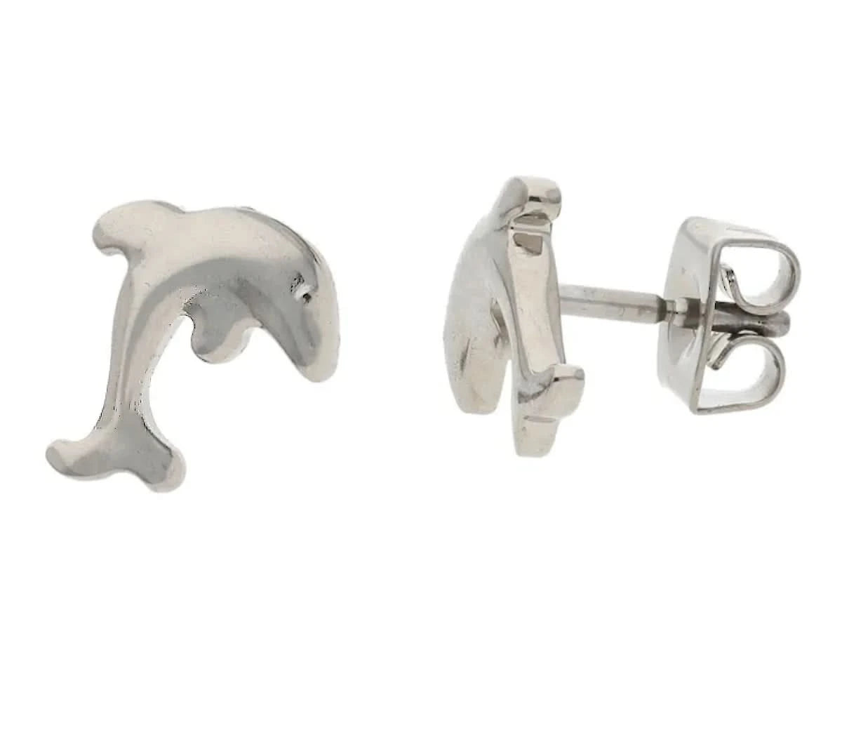 Pendientes de titanio con diseño de delfín, plateados, con cierre de presión