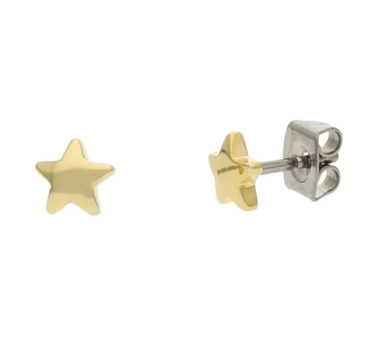Pendientes de botón en forma de estrella de titanio con baño de oro dorado, pequeña forma de estrella