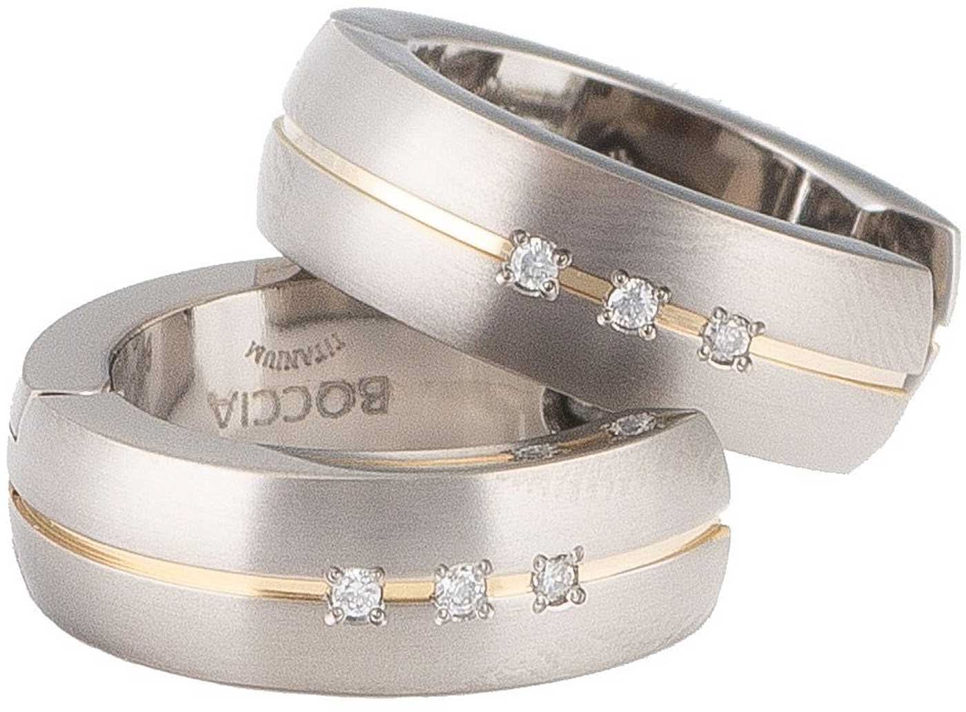Aros de titanio con 6 diamantes, color plateado, con borde estrecho dorado