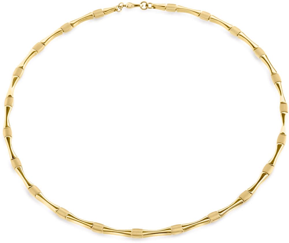 Collar de cadena chapado en oro con eslabones tubulares alargados, curvado redondo