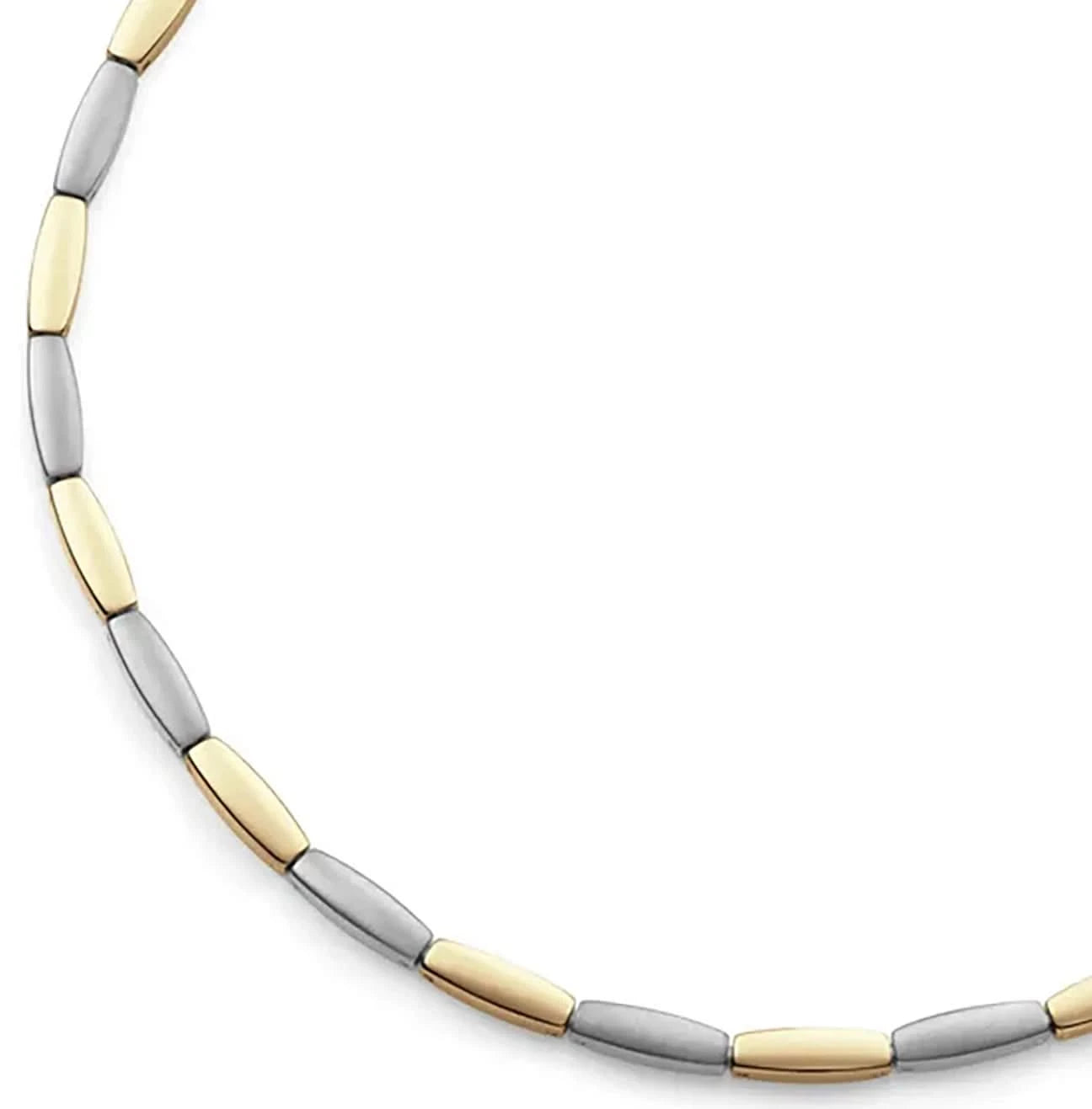 Collar bicolor de titanio con eslabones ovalados en tono dorado y plateado