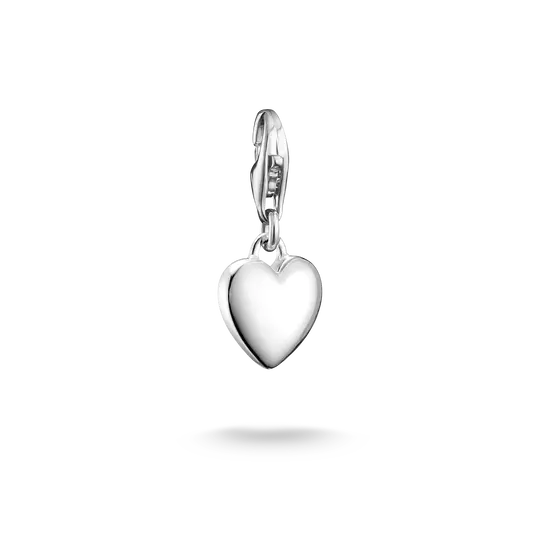 Colgante de corazón plateado en plata de ley 925 pulida con ojal